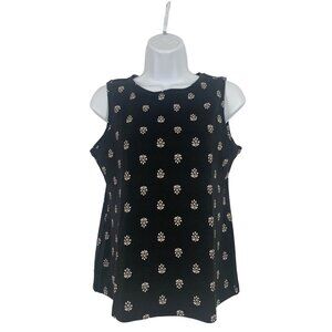 Croft & Barrow Womens Sleeveless Black Tank Top With White Floral Pattern Small